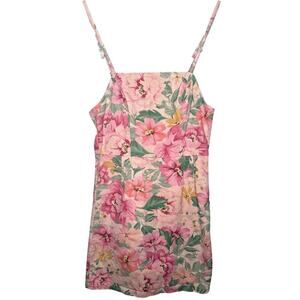 Urban Outfitters BDG Pink Floral Spaghetti Strap Denim Zippered Mini Dress, XS